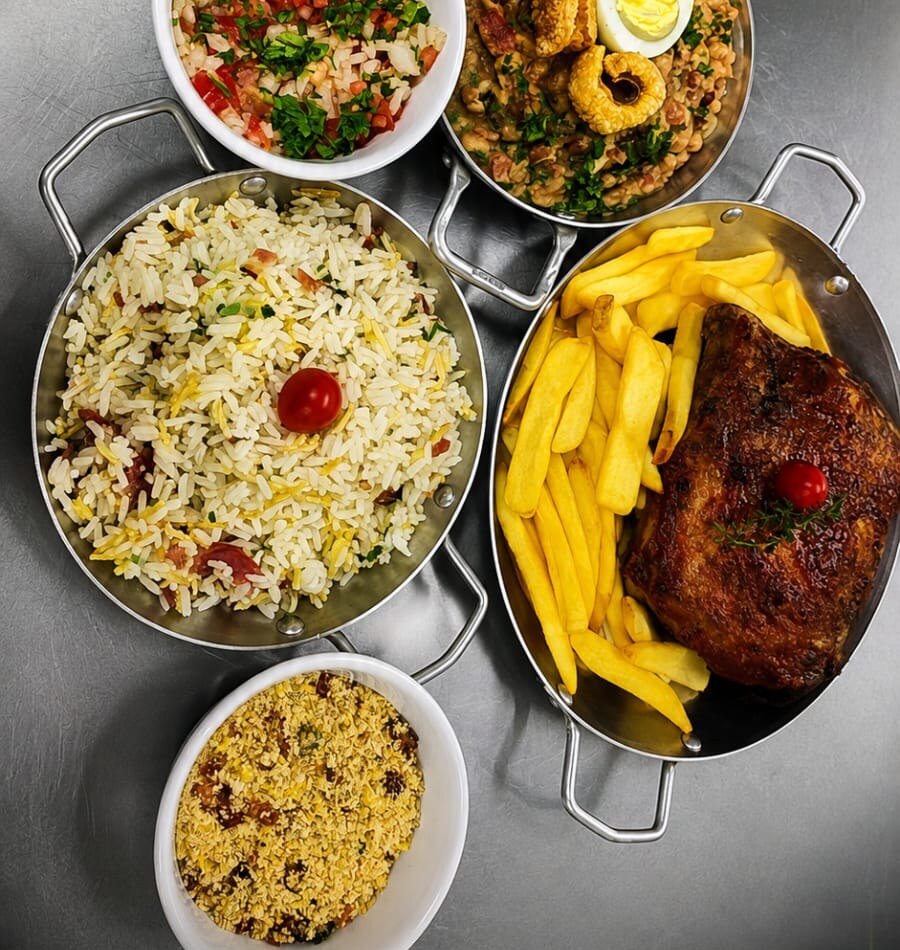 Mesa completa servida no Cambuci Forno e Mesa